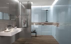 A bathroom with a glass shower